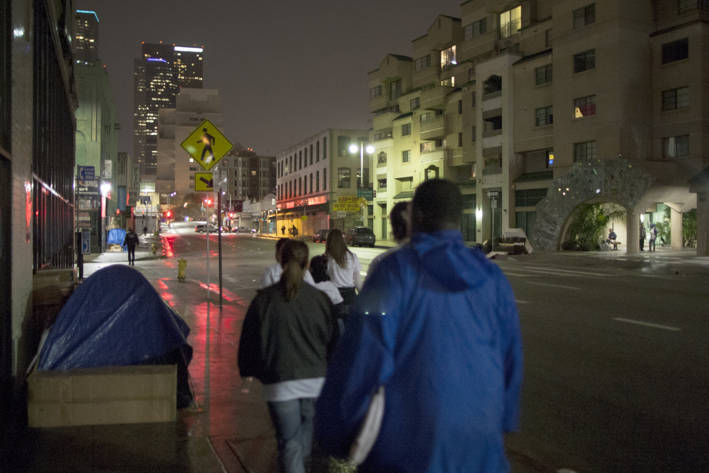 Volunteers Fan Out Across Los Angeles In Effort To Count City's Homeless LOS ANGELES, CA - JANUARY 29: Volunteers count homeless people on Skid Row during the 2015 Greater Los Angeles Homeless Count conducted by the Los Angeles Homeless Services Authority (LAHSA) on January 29, 2015 in Los Angeles, California. (Photo by David McNew/Getty Images)