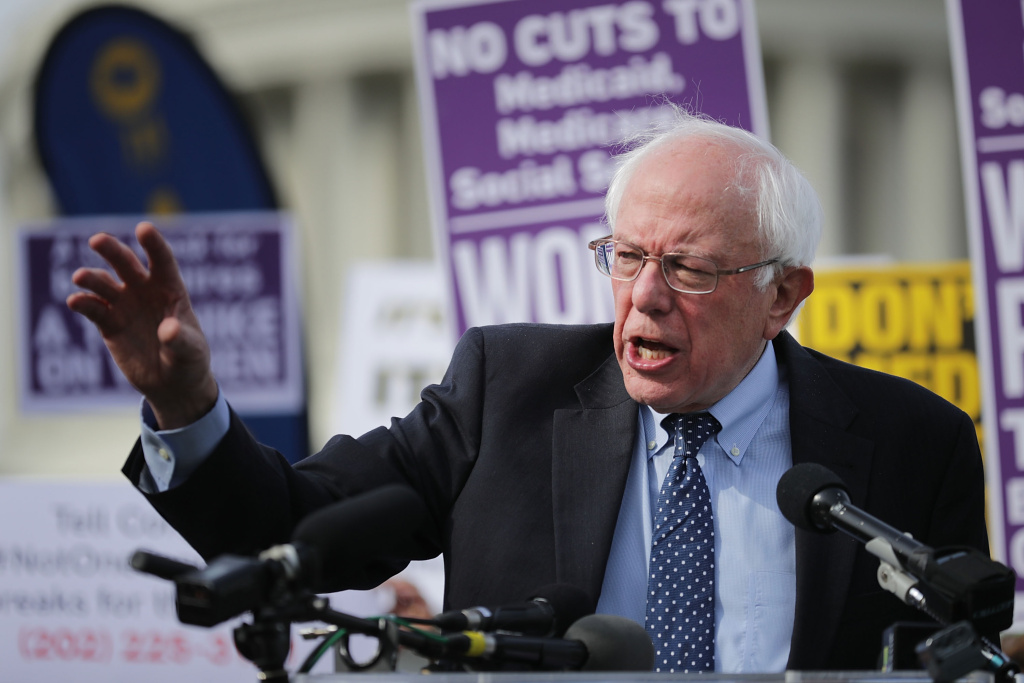 Congressional Democrats Hold Rally At U.S. Capitol Against GOP Tax Plan Sen. Bernie Sanders (I-VT) addresses a rally against the Republican tax plan outside the U.S. Capitol November 1, 2017 in Washington, DC.