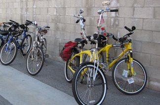 Bikes, lined up against the wall, are set to be ridden in the First Friendship Bike Ride in El Sereno on Sunday, Feb. 14, 2010.