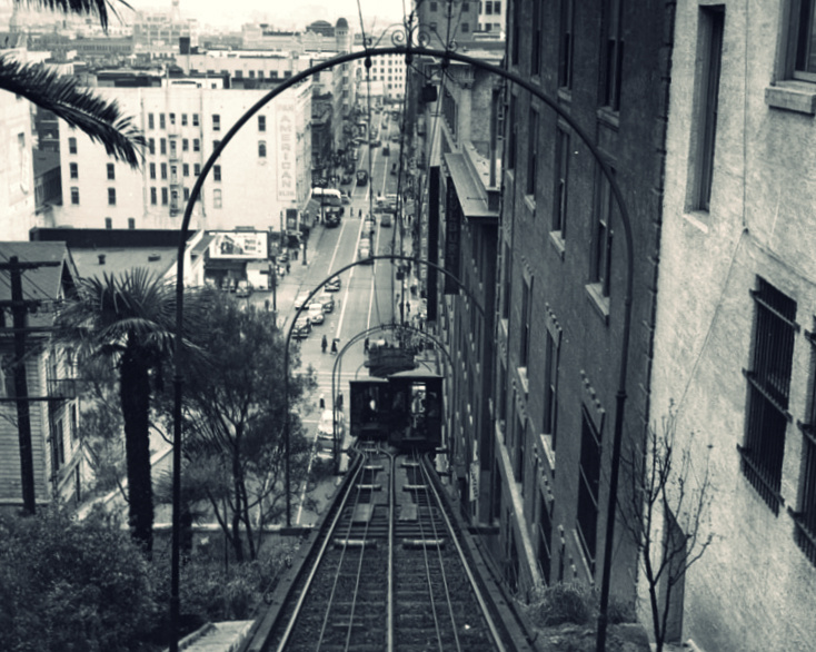 An undated view of Angels Flight, the historic funicular the climbs to Bunker Hill in downtown LA. An undated view of Angels Flight, the historic funicular the climbs to Bunker Hill in downtown LA.