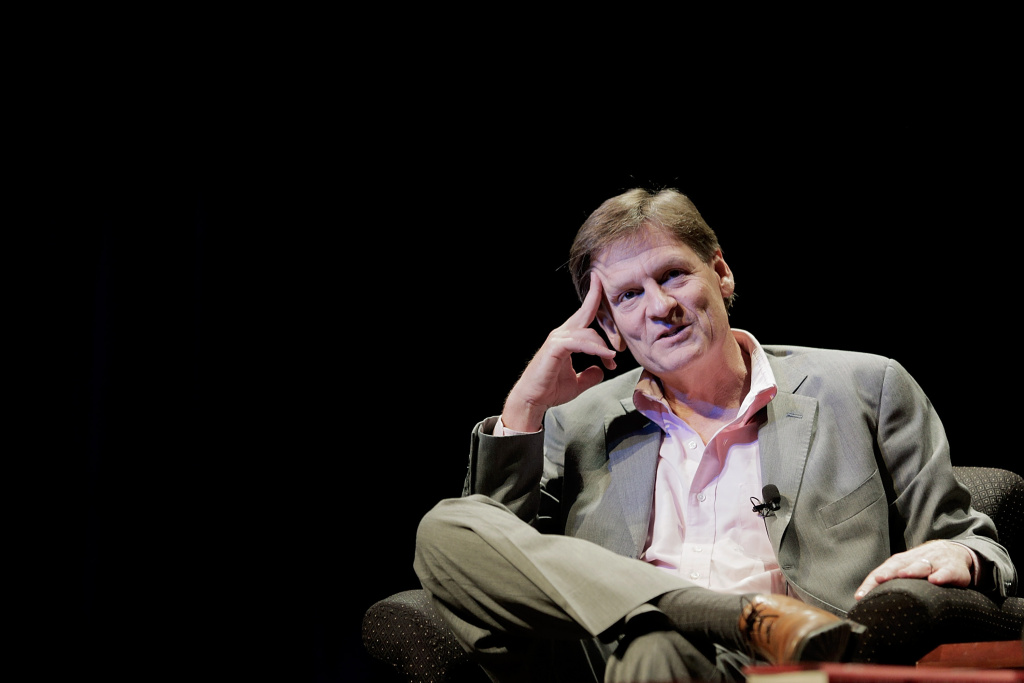 Michael Lewis Discusses His New Book, Michael Lewis, a financial journalist and author, participates in a discussion in the Newsmaker Series of talks at George Washington University on April 4, 2014 in Washington, DC. Lewis's latest book,