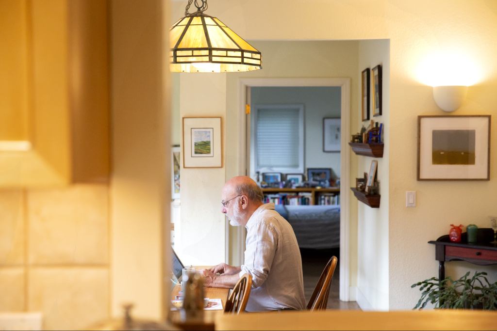 Ed Singer works on his computer at the dining room table at his home in Berkeley, Calif. on Wednesday, Jan. 30, 2019. Ed Singer works on his computer at the dining room table at his home in Berkeley, Calif. on Wednesday, Jan. 30, 2019.