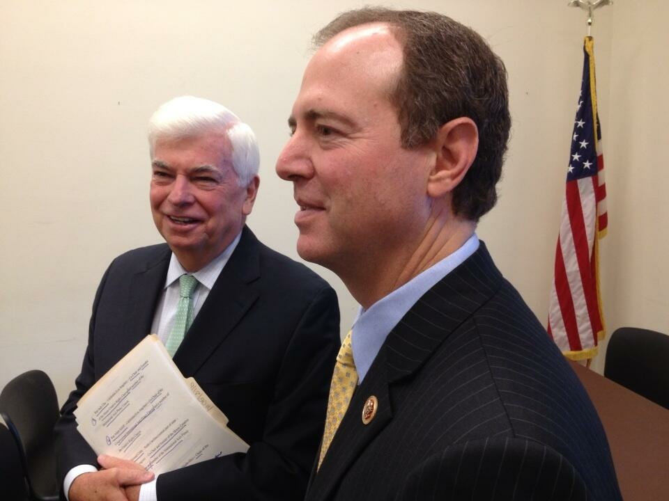 Dodd and Schiff, MPAA Rep. Adam Schiff (D-Glendale) (on right) introduced the 2008 legislation paving the way for the Rim of the Valley to be added to the National Park Service.