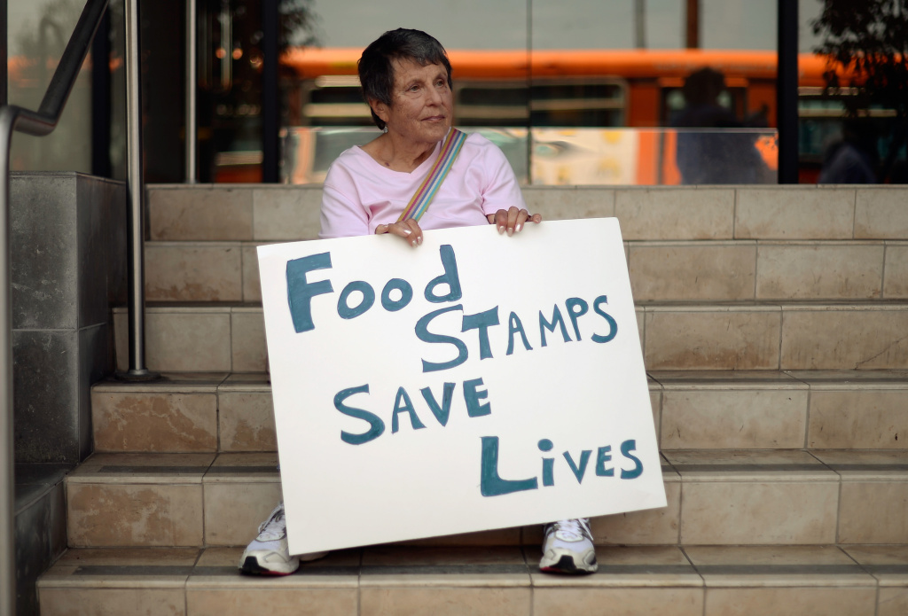 Activists Protest House Farm Bill Plan To Cut Food Assistance Program Members of Progressive Democrats of America and other activists hold a rally in front of Rep. Henry Waxman's office on June 17, 2013 in Los Angeles, California. The protestors were asking the congressman to vote against a House farm bill that would reduce federal spending on the Supplemental Nutritional Assistance Program by $20.5 billion and affect food stamps and other services for the poor.
