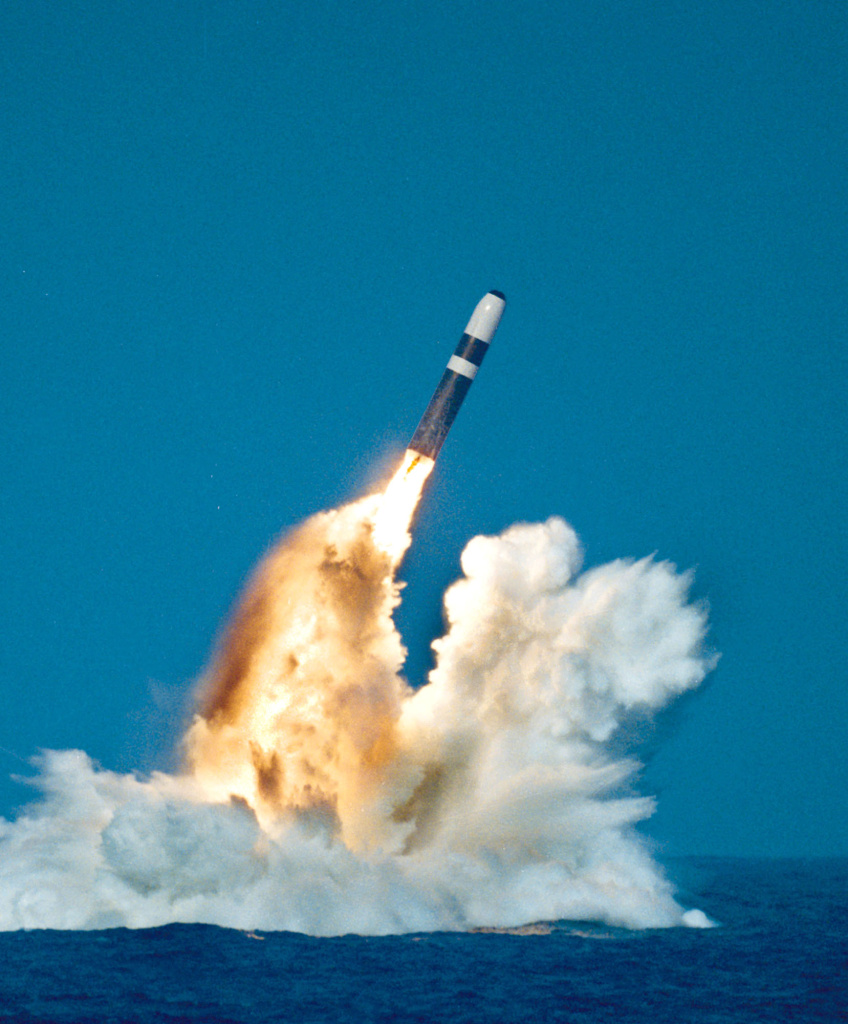 A Trident Ii or D-5 missile is launched from an Ohio-class submarine.