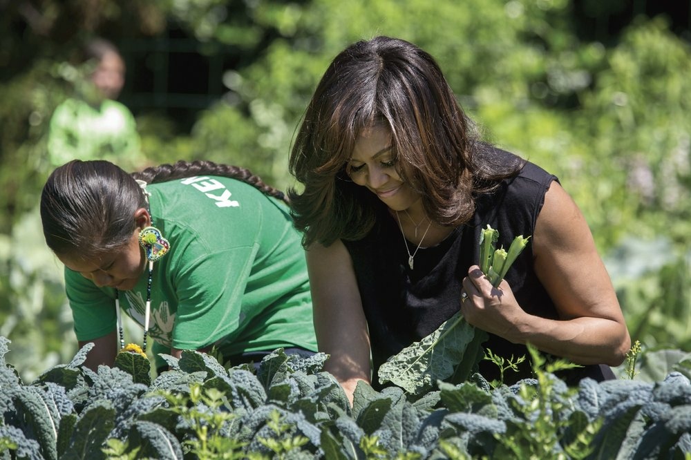 Michelle Obama Mrs. Obama harvests kale with students in the White House Kitchen Garden, June 6, 2016.