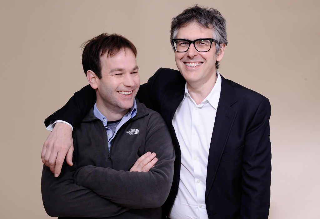 PARK CITY, UT - JANUARY 23: Writer/director Mike Birbiglia and radio personality Ira Glass pose for a portrait during the 2012 Sundance Film Festival at the Getty Images Portrait Studio at T-Mobile Village at the Lift on January 23, 2012 in Park City, Utah. (Photo by Larry Busacca/Getty Images)