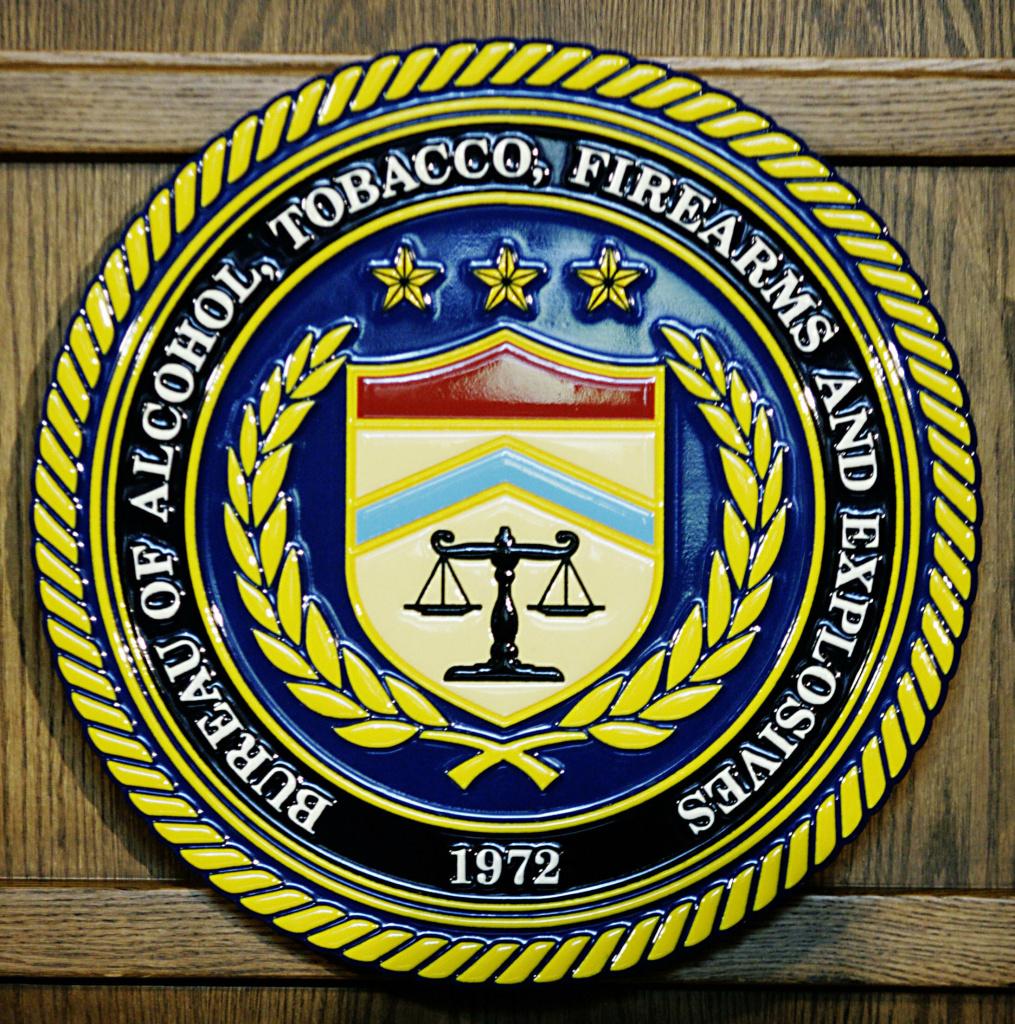 The seal of the US Bureau of Alcohol, To Washington, United States: The seal of the US Bureau of Alcohol, Tobacco, Firearms and Explosives (ATF) 01 June 2007 in Washington, DC.