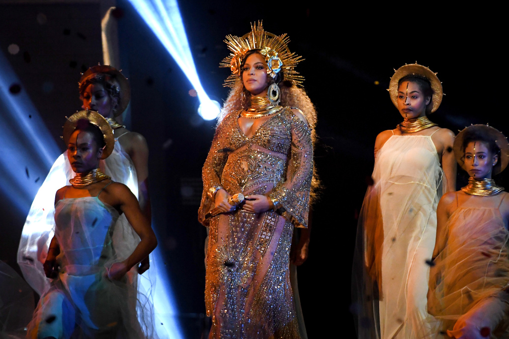 The 59th GRAMMY Awards - Show Beyonce performs onstage during The 59th GRAMMY Awards at STAPLES Center on February 12, 2017 in Los Angeles, California.