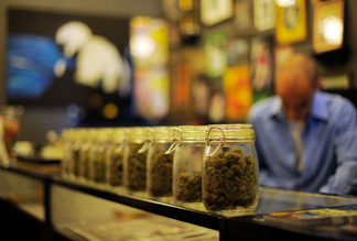 File photo: Sunset Junction, a medical marijuana dispensary, displays their product on May 11, 2010 in Los Angeles, California.