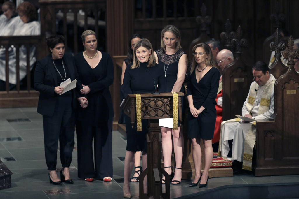 Mourners, Including Former Presidents, Attend Funeral For Barbara Bush Jenna Bush Hager speaks during a funeral service for her grandmother, former first lady Barbara Bush, at St. Martin's Episcopal Church April 21, 2018 in Houston, Texas.