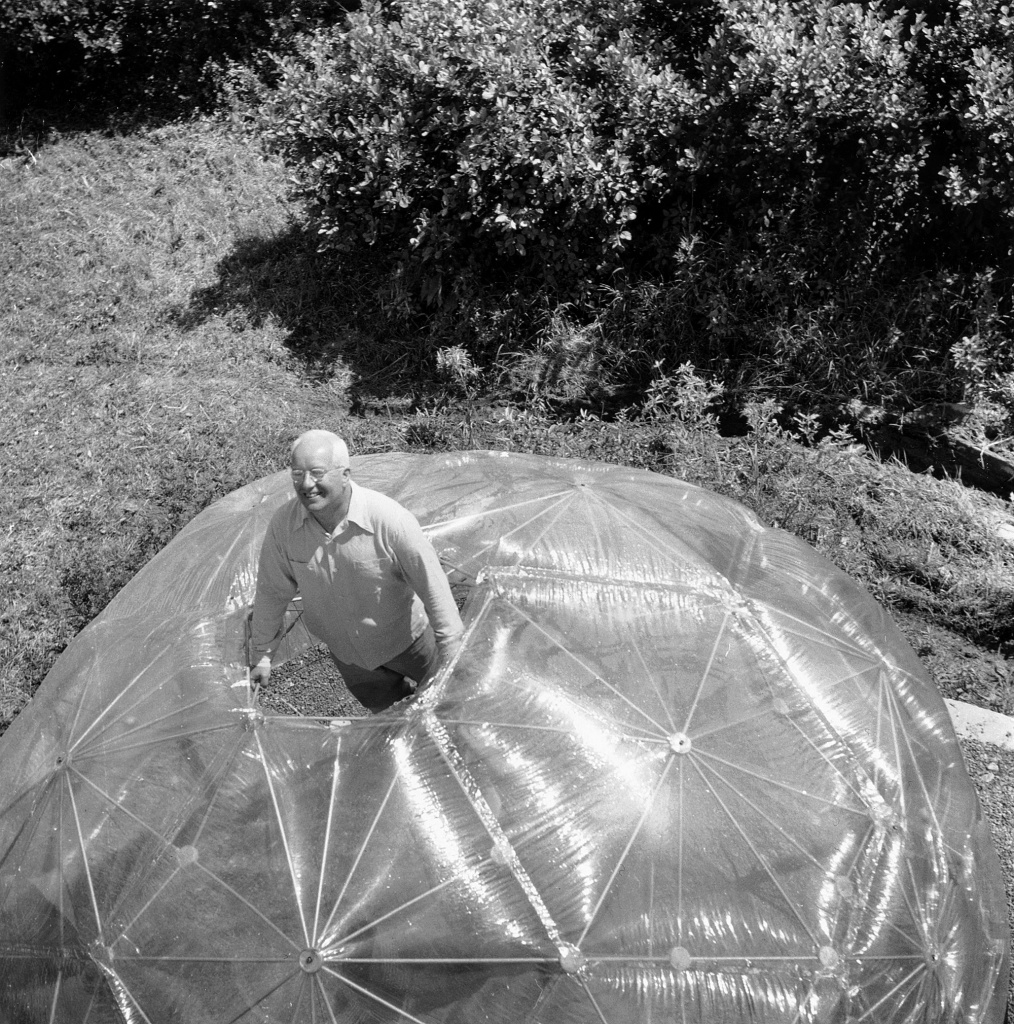 Buckminster Fuller Geodesic Dome Black Mountain College Buckminster Fuller inside His Geodesic Dome at Black Mountain College, 1949.
