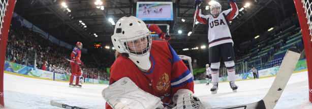 Russian goalie Anna Prugnova(L) is scored on by the US during the Women's Ice Hockey preliminary game between Russia and USA at the UBC Thunderbird Arena during the XXI Winter Olympic Games in Vancouver, Canada on February 16, 2010.