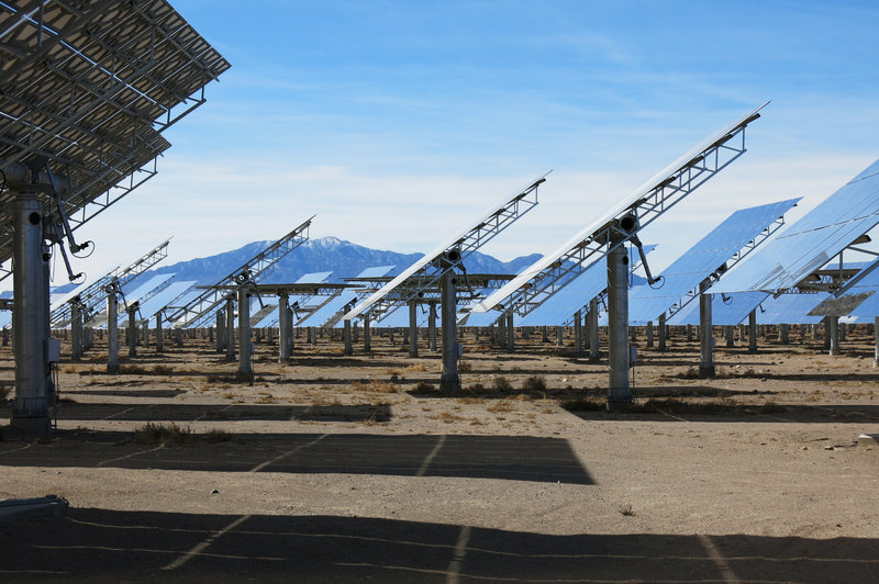 Solar and wind storage Billboard-sized mirrors arrayed in a large circle follow the sun as it moves across the sky. The heliostats, as they're known technically, direct the sun's energy to the top of a tower.