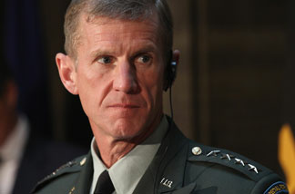 File photo: General Stanley A. McChrystal, Commander, U.S. Forces Afghanistan looks on during a press conference at Bendlerblock on April 21, 2010 in Berlin, Germany.