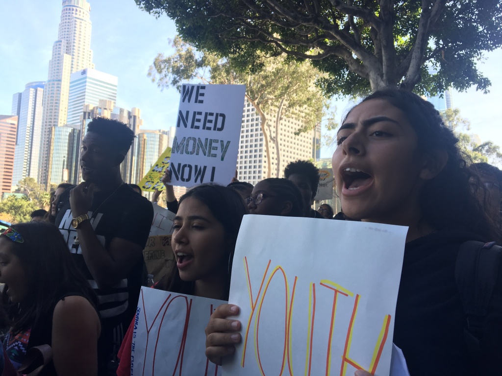 LAUSD Student Community Coalition South LA Inner City Struggle Rally Activism Students rallied outside the Los Angeles Unified School Board meeting on Tues., April 10, 2018, aiming to push district leaders to pass changes to the district's equity index.