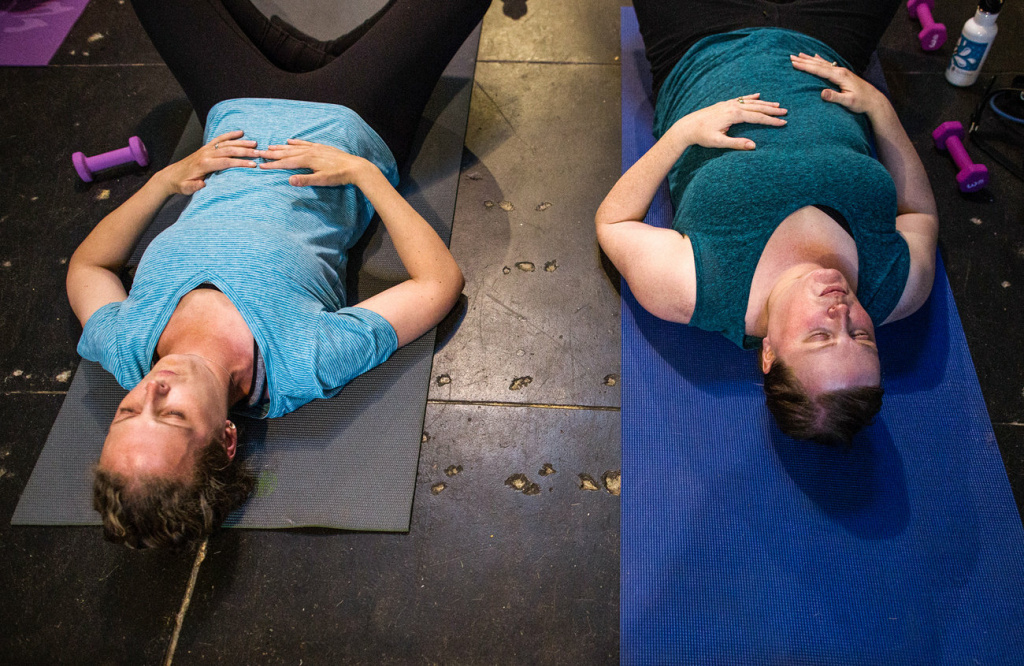 Tania Higham (left) and Maeve Clancy, strengthening their abs in Keller's class in San Francisco. Tania Higham (left) and Maeve Clancy, strengthening their abs in Keller's class in San Francisco.