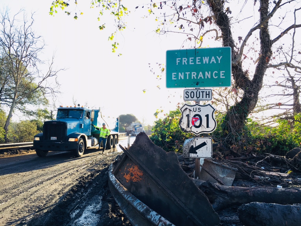 montecito mudslide cleanup A dirt truck assists with the cleanup of the 101 Freeway on Thursday, Jan. 11, 2018, following the devastating mudslides that killed at least 17 people and destroyed dozens of homes in Santa Barbara County.