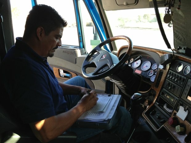 Border Wait times Trucker Alejandro Rivera fills out paperwork after delivering a load from a factory in Ciudad Juárez to a warehouse in El Paso.
