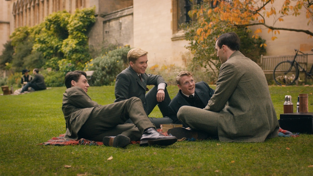(From L-R): Anthony Boyle, Tom Glynn-Carney, Patrick Gibson and Nicholas Hoult in the film TOLKIEN. Photo Courtesy of Fox Searchlight Pictures. © 2019 Twentieth Century Fox Film Corporation All Rights Reserved (From L-R): Anthony Boyle, Tom Glynn-Carney, Patrick Gibson and Nicholas Hoult in the film TOLKIEN. Photo Courtesy of Fox Searchlight Pictures.