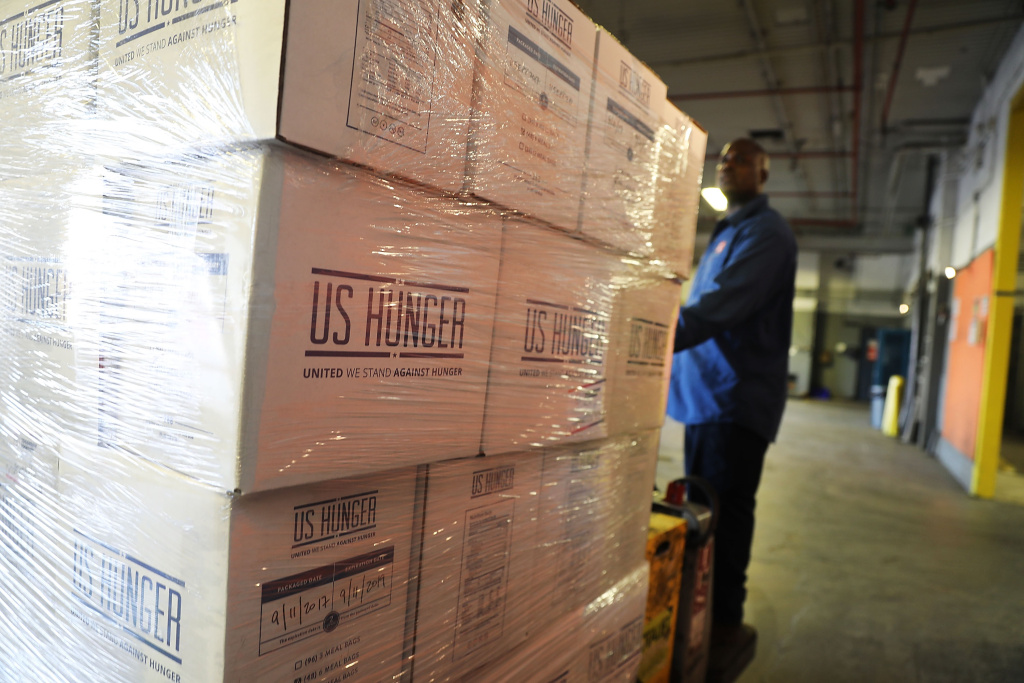 New York City Food Bank Prepares Food And Supplies To Ship To Puerto Rico For Hurricane Relief Efforts A worker for the Food Bank For New York City moves a pallet of food headed to hurricane-ravaged Puerto Rico on September 29, 2017.