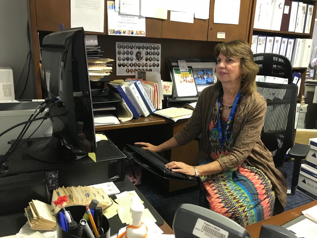 Kim Wyard works in her office at a Northeast Valley Health Corporation office in San Fernando, California, Aug. 17, 2018. Kim Wyard works in her office at a Northeast Valley Health Corporation office in San Fernando, California, Aug. 17, 2018.