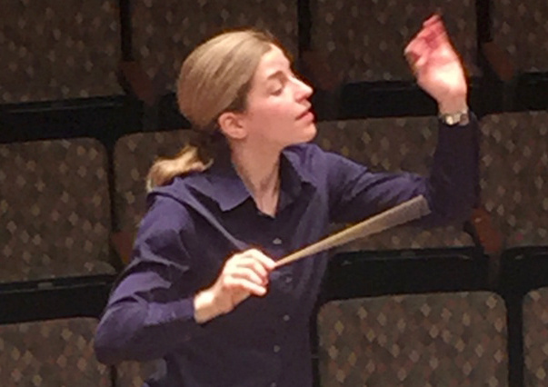 Karina Canellakis rehearses with the Los Angeles Symphony Orchestra. 