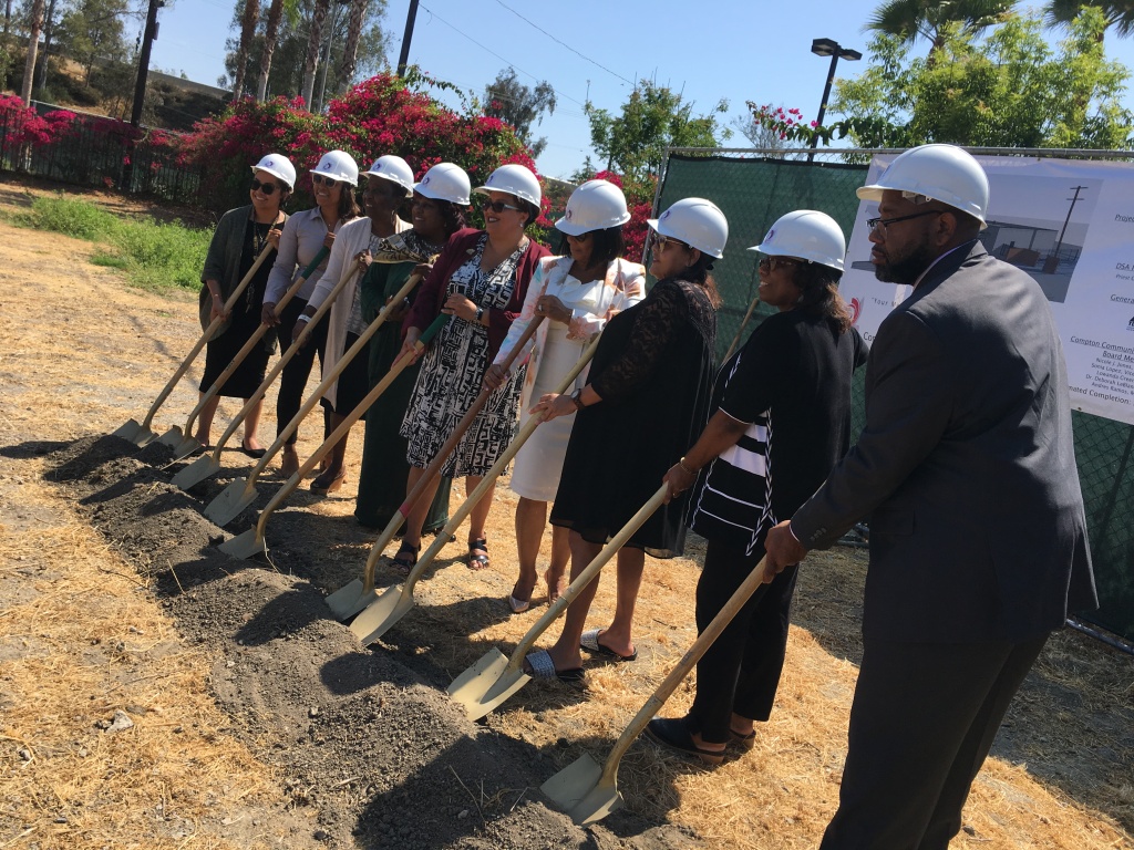 Compton College officials break ground on a $4.7 million campus safety building to house campus police. Compton College officials break ground on a $4.7 million campus safety building to house campus police.