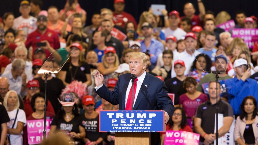President Trump speaking at Phoenix's Convention Center in October 2016. President Trump speaking at Phoenix's Convention Center in October 2016.
