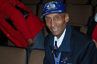 Tuskegee Airman, Oliver Goodall, rests between meeting guests at the Tuskegee Airmen educational screening event on December 6, 2009, at St. Francis High School in La Canada, CA.