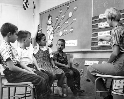 Classroom in Encino Young readers are trained in Encino, CA. Photographed in October 9, 1961