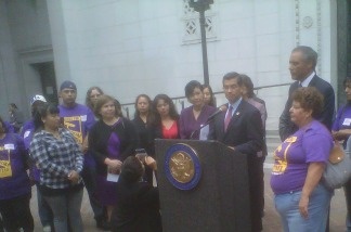 Rep. Xavier Becerra joins other lawmakers at a news conference at City Hall in downtown Los Angeles on June 10, 2011. Southland Congress members say the federal deportation program Secure Communities is unfair to hard-working, law-abiding immigrants.