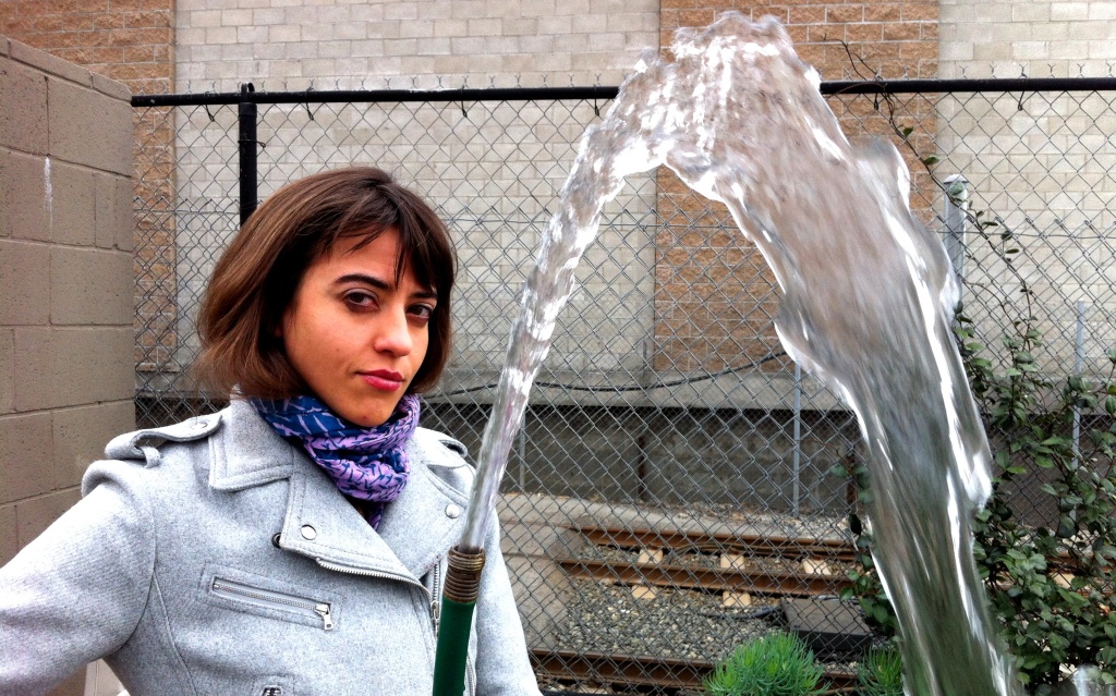 Off-Ramp commentator Taylor Orci and the hose that proves there's no drought. Off-Ramp commentator Taylor Orci and the hose that proves there's no drought.