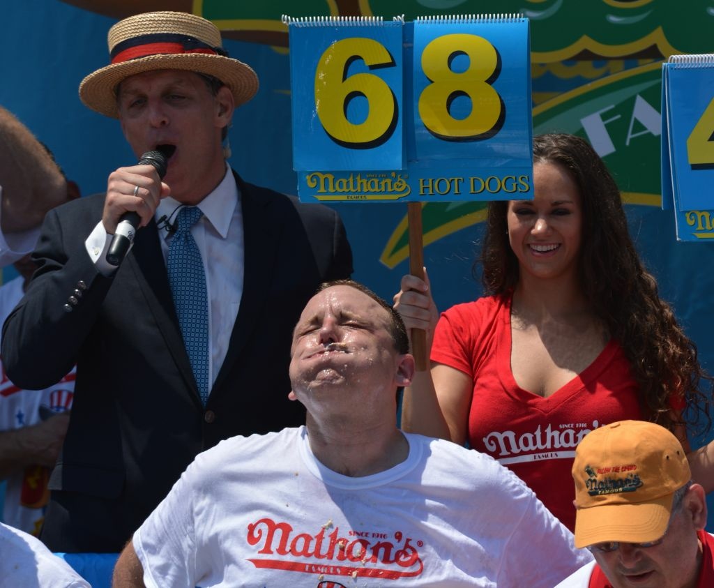 Joey Chesnut – a.k.a. "Jaws" – scarfed down 68 hot dogs and buns to win Wednesday in Brooklyn. He takes home $10,000 and a mustard-yellow champion's belt.