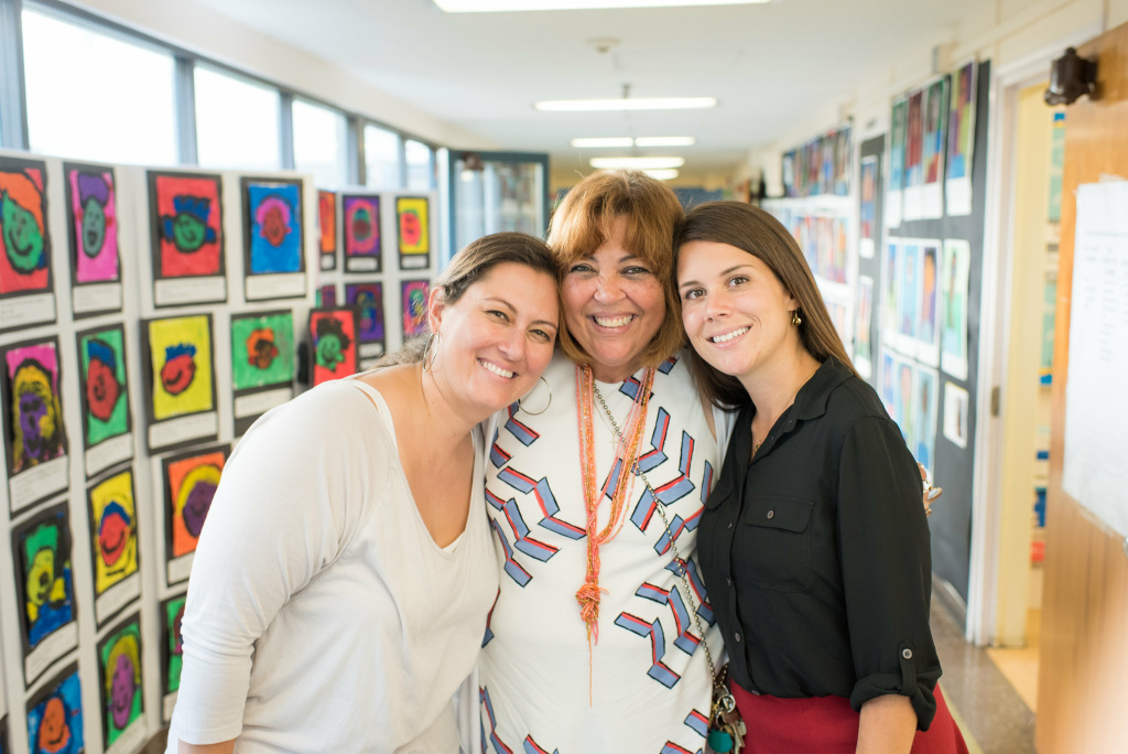 Arts specialist Cathryn Deering, principal Akida Kissane Long and teacher Charlotte Borgen at the school's portrait night. Arts specialist Cathryn Deering, principal Akida Kissane Long and teacher Charlotte Borgen at the school's portrait night.