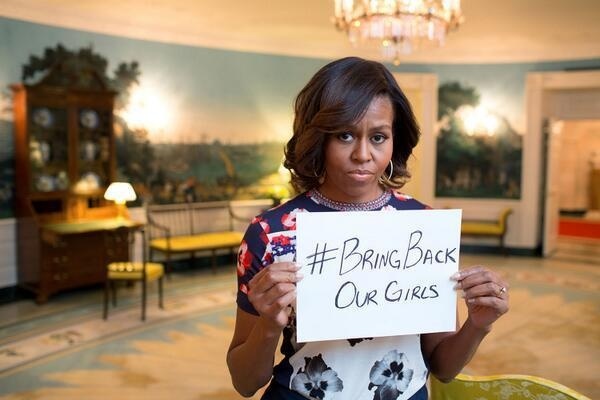 Michelle Obama tweeted this picture of herself on May 7, in support of the kidnapped Nigerian girls.